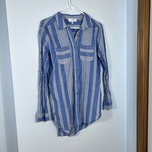 Entro Blue and White Striped Tunic Shirt Great Condition